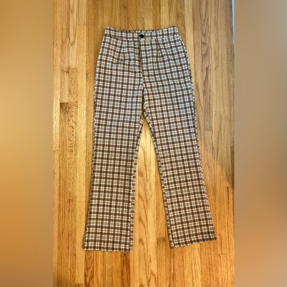 SHEIN Pants - Plaid Straight Leg Pants - Brown/Cream - Size 4